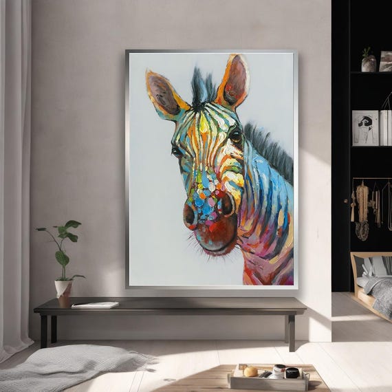 Vibrant Colorful Zebra Art Print Modern Abstract Animal Canvas Bold Wall Decor