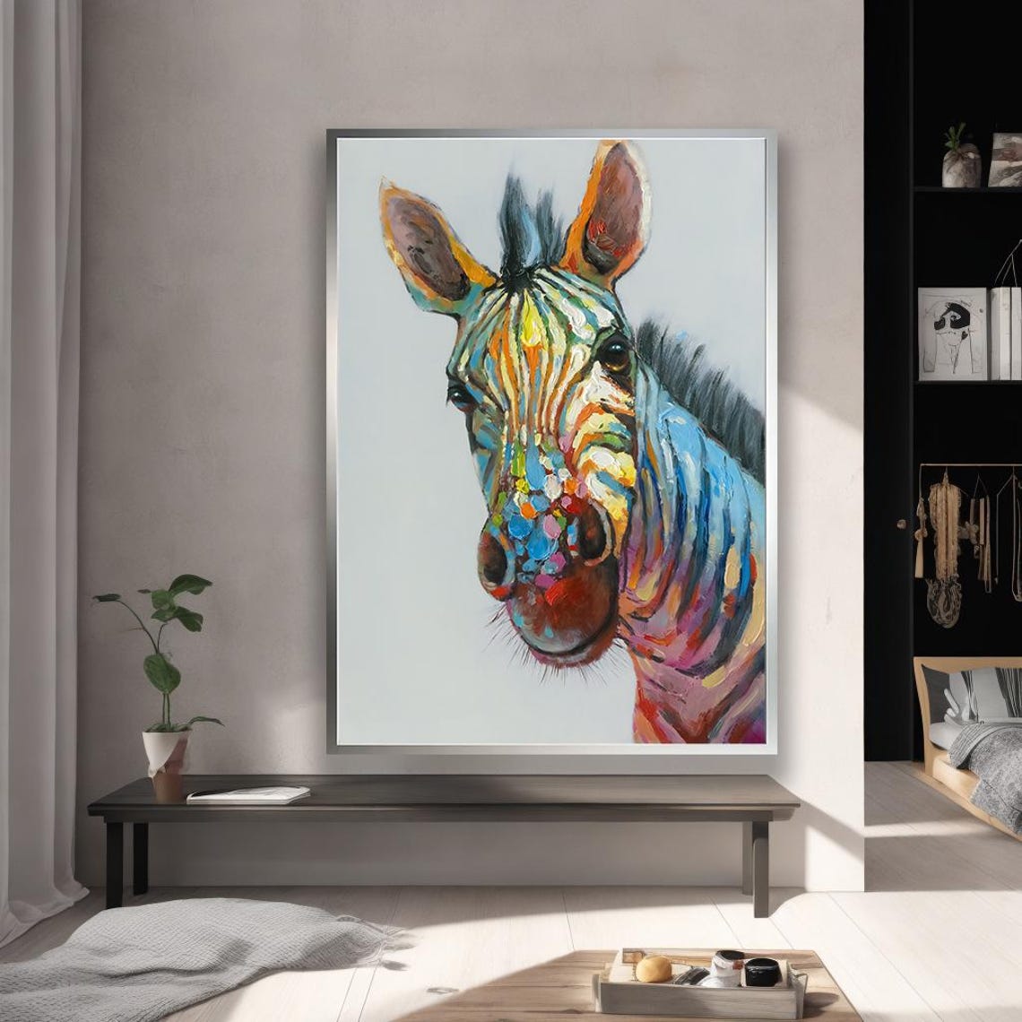 Vibrant Colorful Zebra Art Print Modern Abstract Animal Canvas Bold Wall Decor