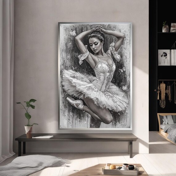 Ballerina In White Tutu Black And Ballet Painting Elegant Dance Art Print