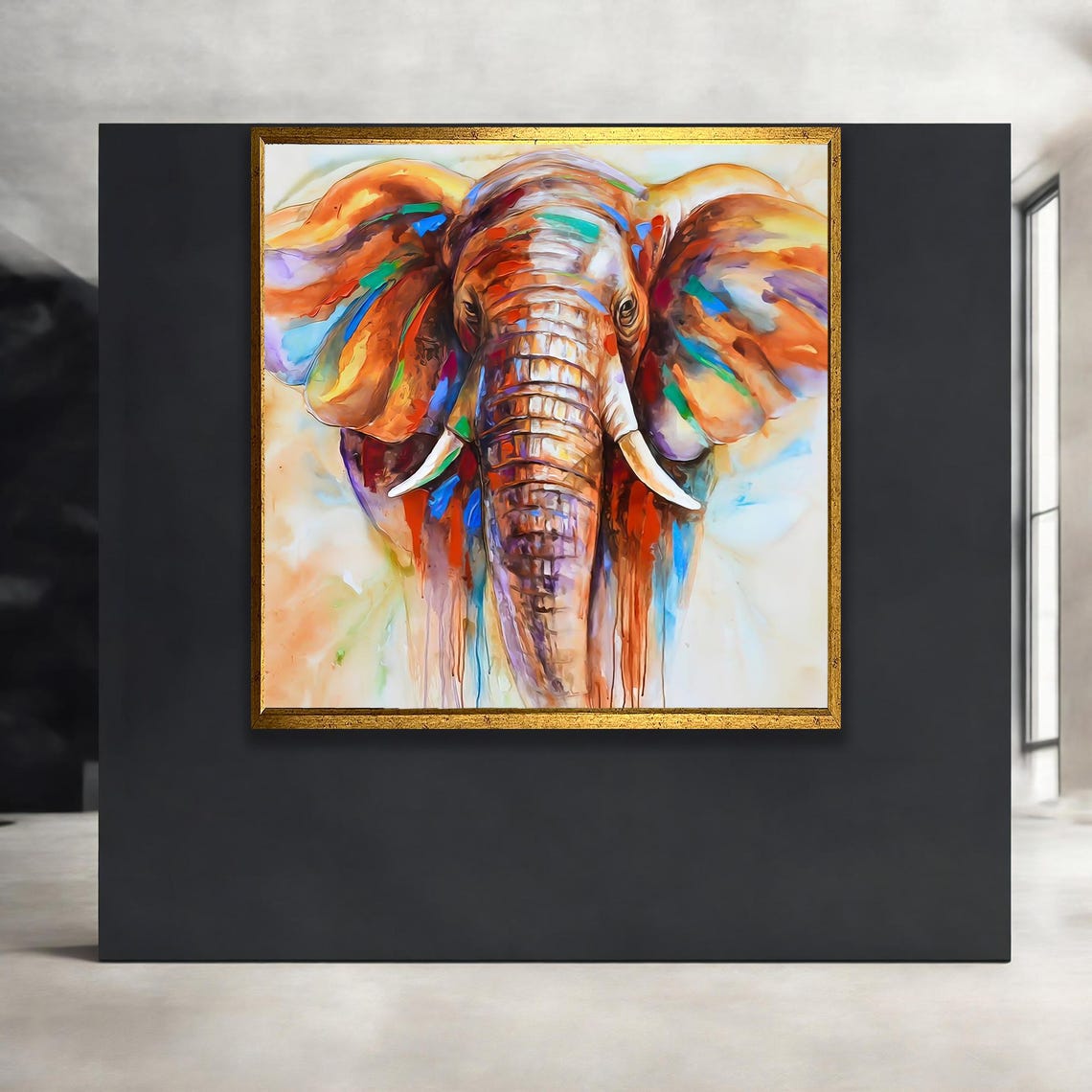 Colorful Abstract Elephant Head Modern Wildlife Painting Art Poster
