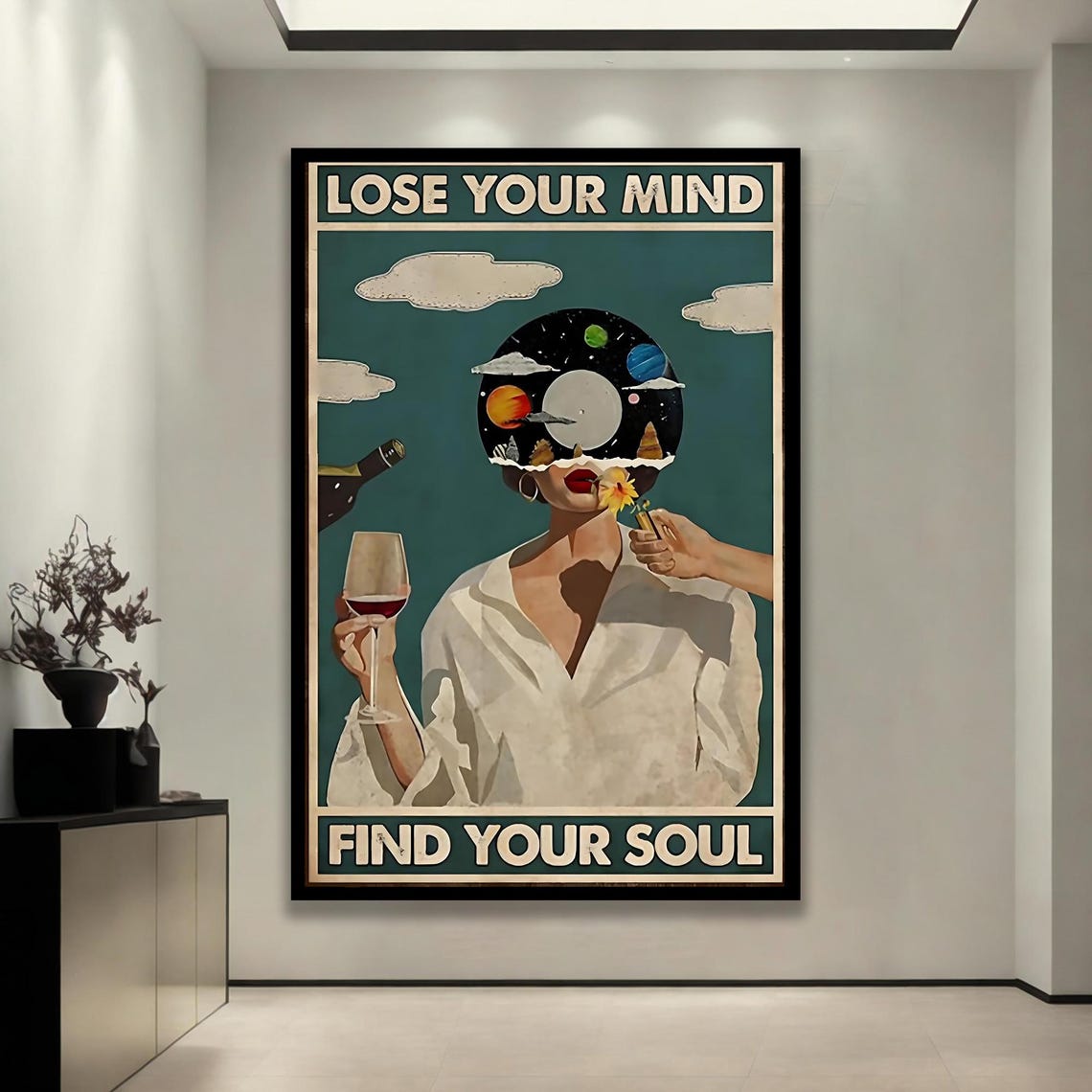 Lose Your Mind Find Your Soul Cosmic Woman Boho Retro Wall Art