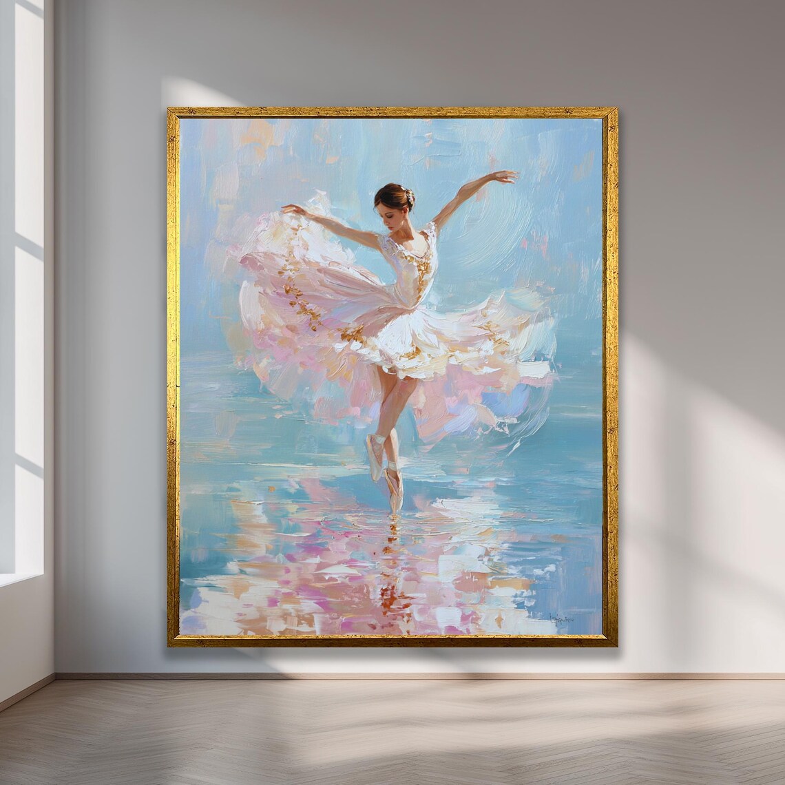 Ballerina in Pink Tutu Dancing on Pointe Classical Oil Painting Poster