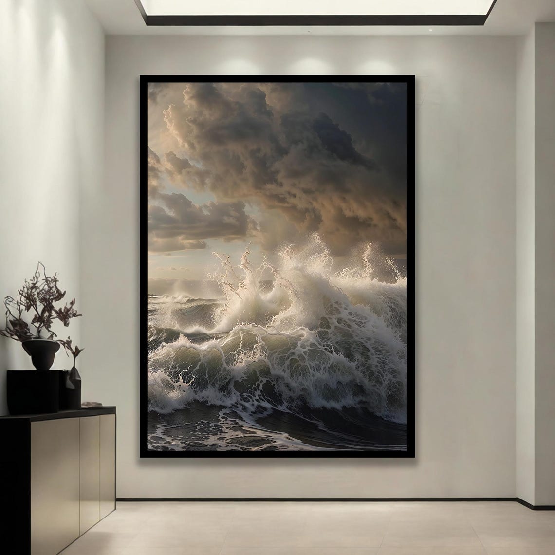 Powerful Stormy Sea Waves Crashing Dramatic Ocean Art Poster