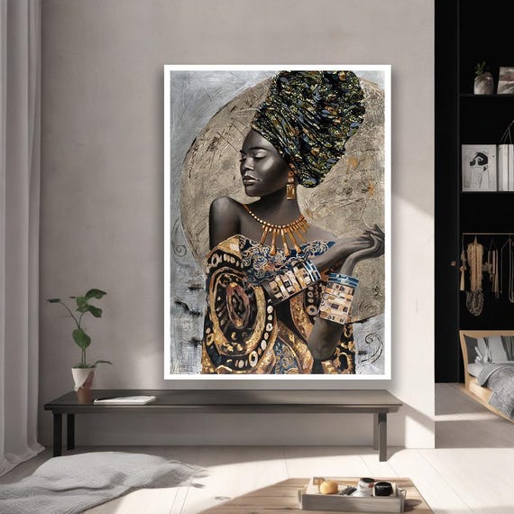 Framed African Woman Portrait Art Ethnic Home Decor