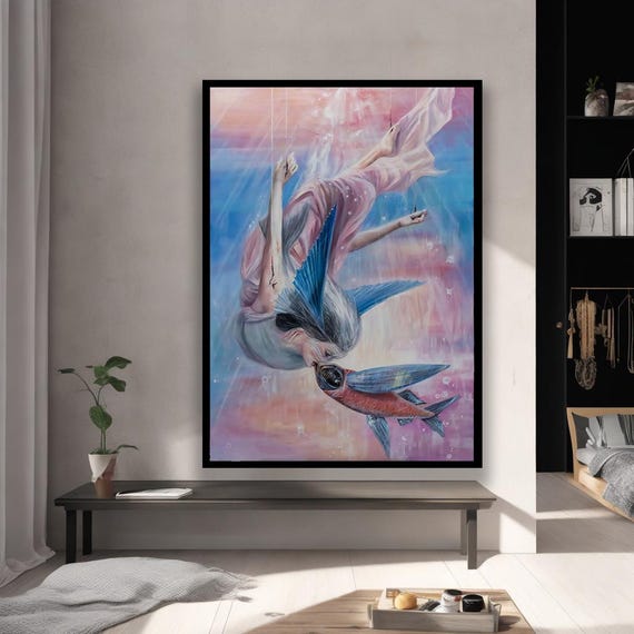 Underwater Fantasy Art Woman And Fish In Pastel Colors Canvas Print