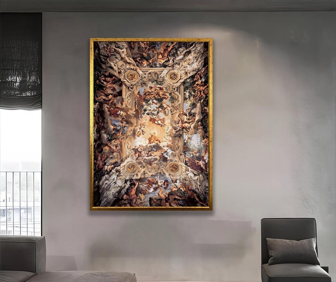 Baroque Ceiling Fresco Angels Among Clouds Classic Art Poster