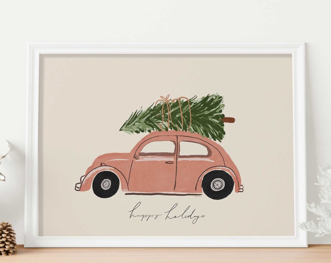 Happy Holidays Vintage Car Christmas Poster - Image 3