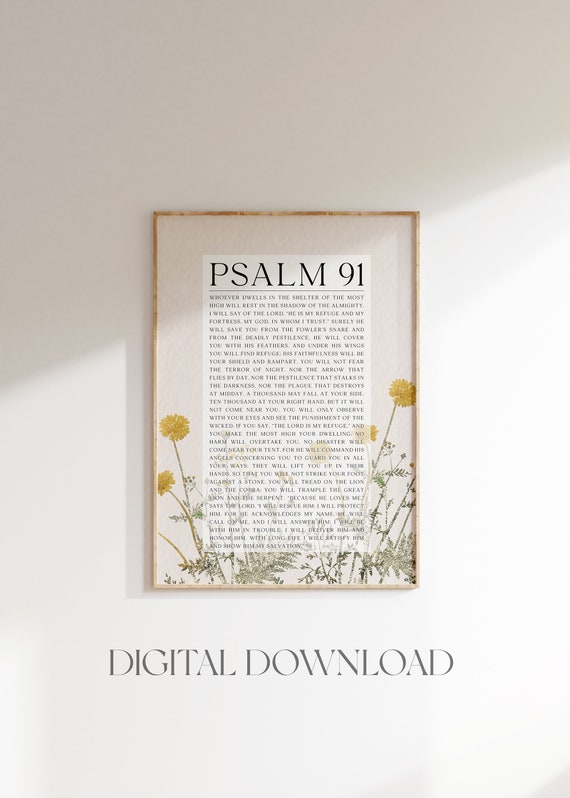 Psalm 91 He Who Dwells In The Secret Place Wildflower Bible Verse Print Christian Wall Art Bible Verse Wall Art