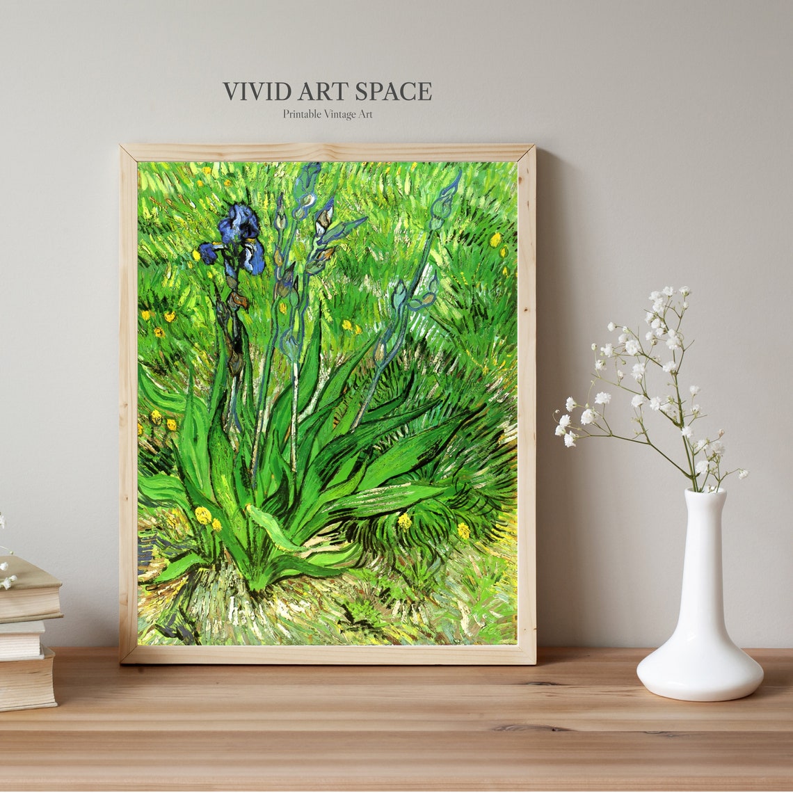 Van Gogh Blue Irises In Green Grass Botanical Painting Poster - Image 2