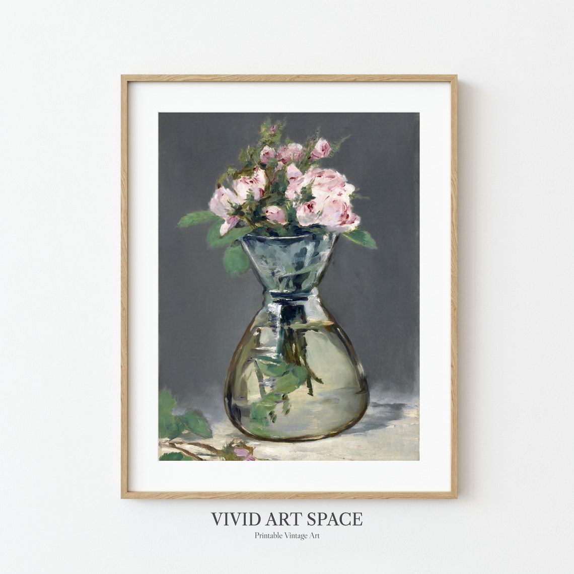 Edouard Manet Moss Roses in Glass Vase Impressionist Floral Print - Image 2