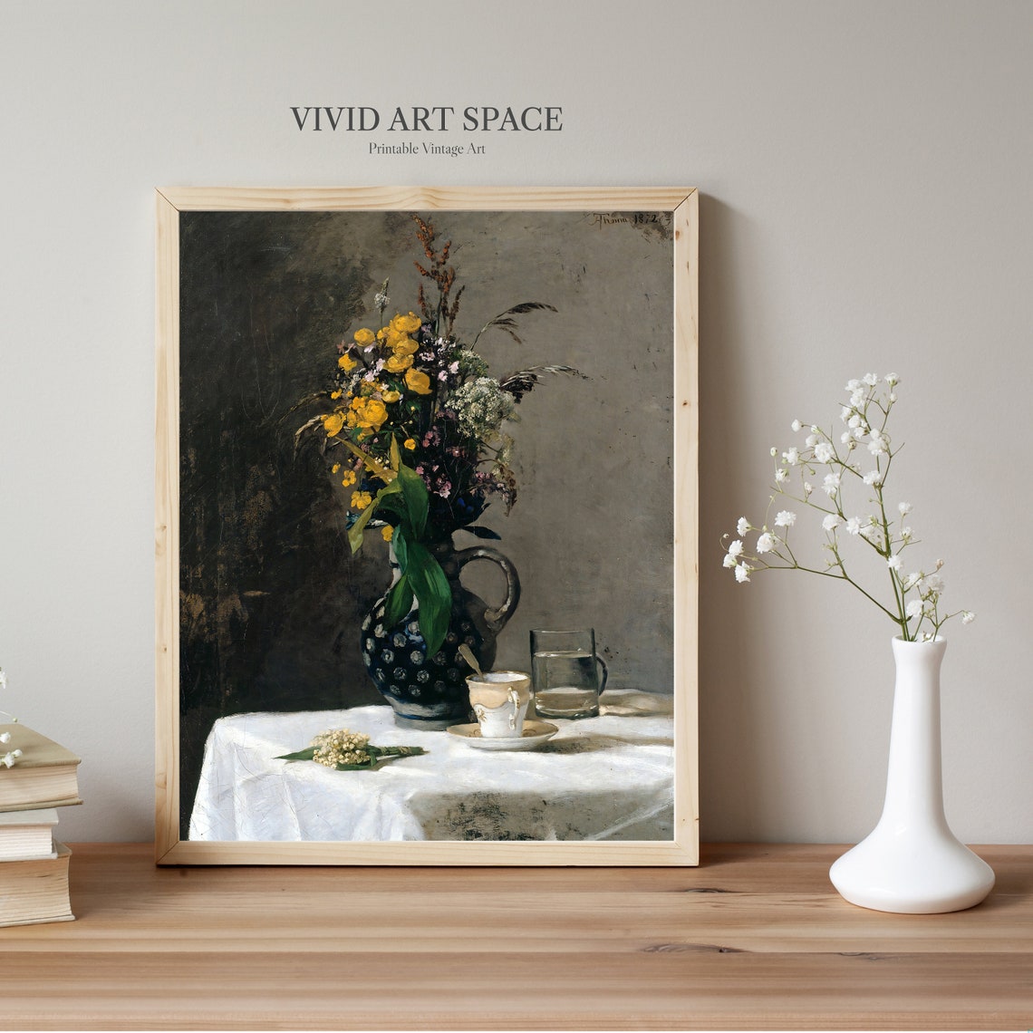 Wildflower Bouquet In Ceramic Jug Vintage Still Life Art Print - Image 2