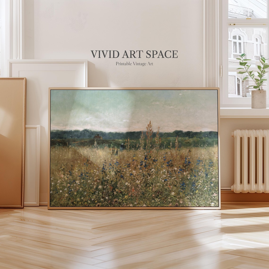 Meadow Wildflowers Vintage Landscape Art Print