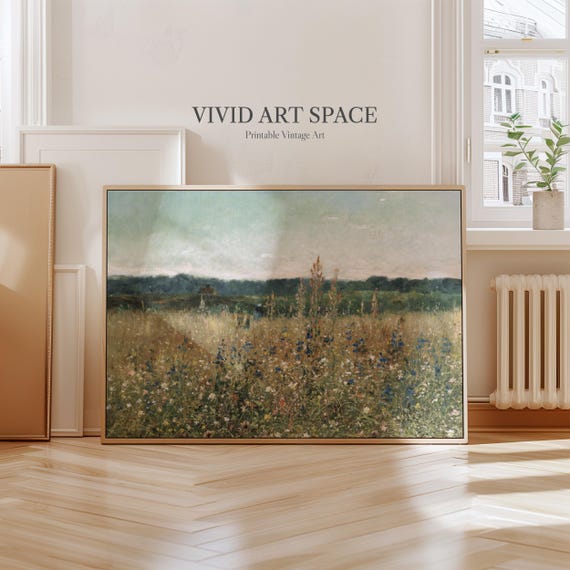 Meadow Wildflowers Vintage Landscape Art Print