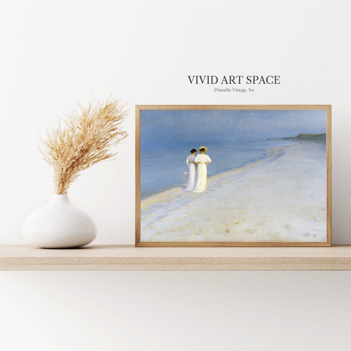 Summer Evening Southern Beach Moonlit Stroll Vintage Seascape Print - Image 2