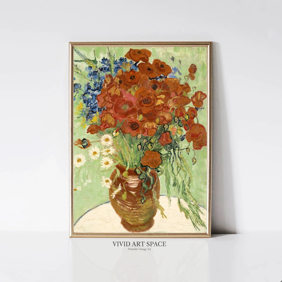 Van Gogh Vase with Cornflowers and Poppies Bouquet Floral Print - Image 3