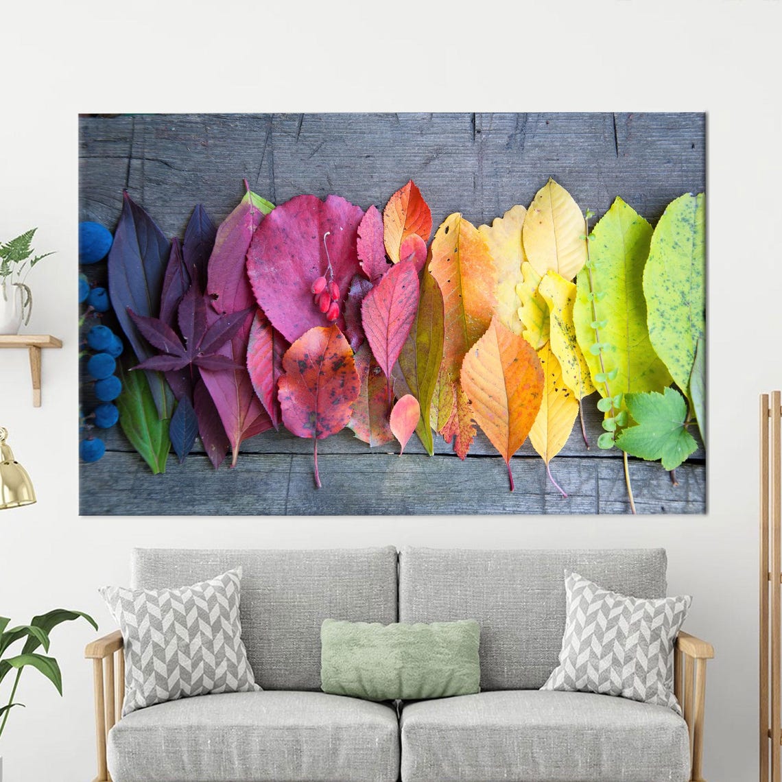 Rainbow Autumn Leaves Color Gradient Flat Lay Photography Wall Poster