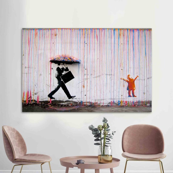 Glass Wall Art Decoration Umbrella Abstract Decor Rain Color Tempered