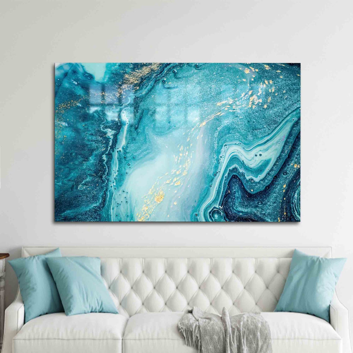 Turquoise Marble Gold Vein Abstract Ocean Swirl Large Art Poster