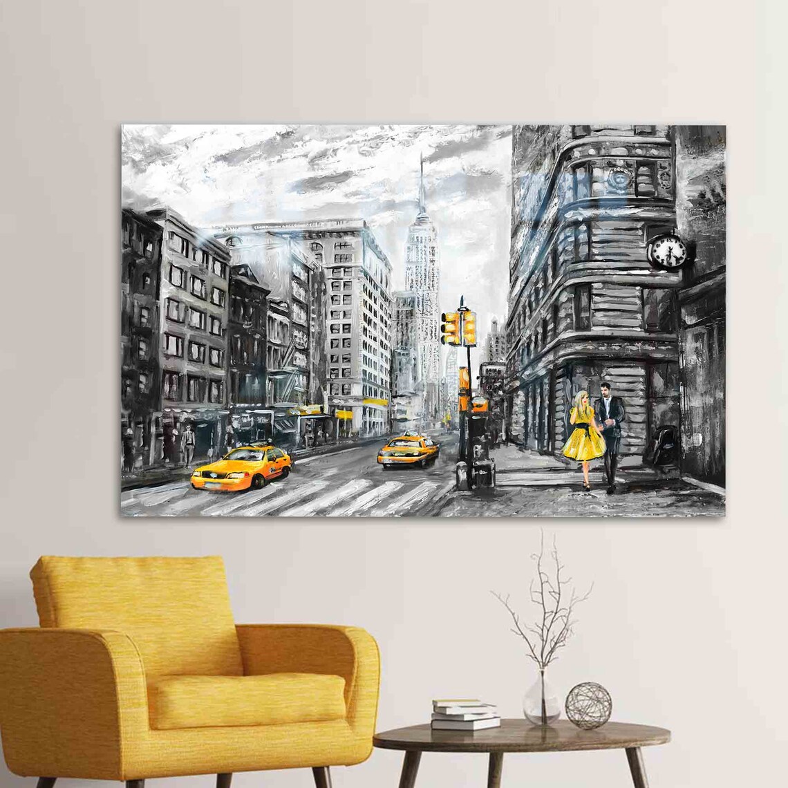 New York City Yellow Taxi Street Scene Selective Color City Poster