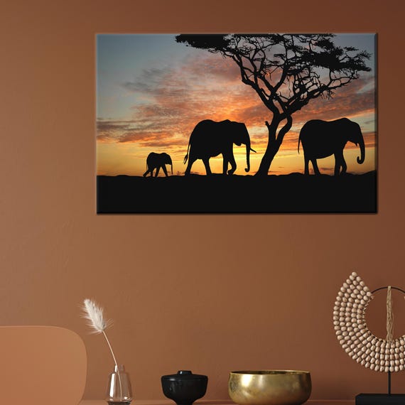 Elephant Canvas Decor Safari Animal African Landscape Art Gift For The Home