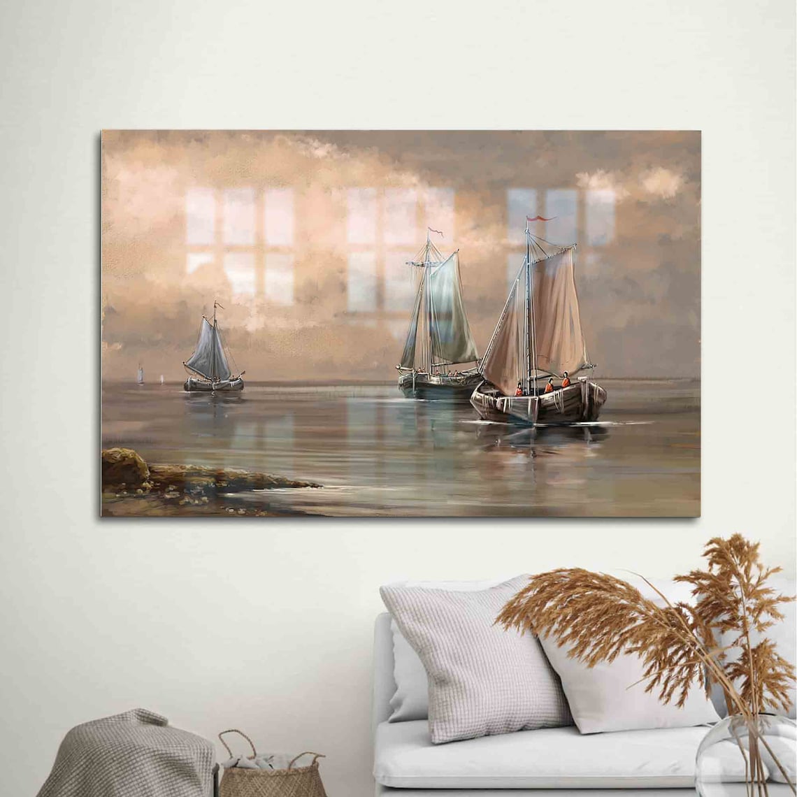 Vintage Sailing Boats Calm Sea Maritime Painting Nautical Art Poster