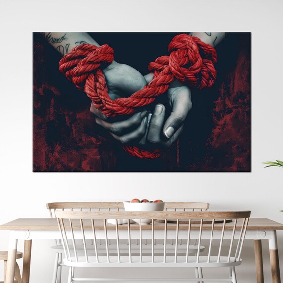 Tattooed Red Rope Bound Hands Dark Moody Dramatic Conceptual Poster