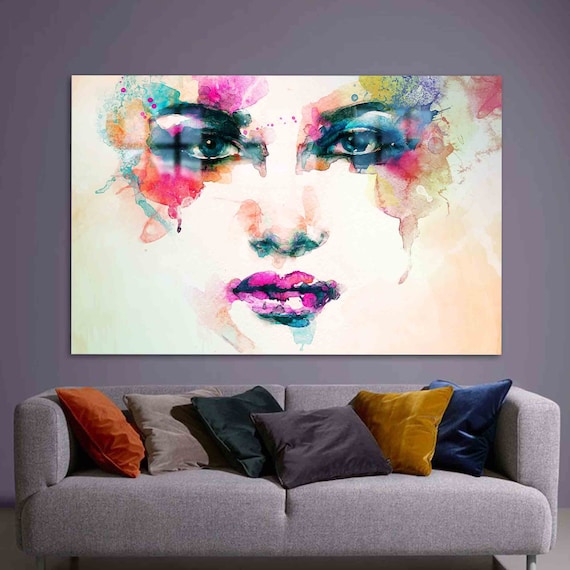 Watercolor Woman Face Colorful Pop Art Portrait Abstract Wall Poster