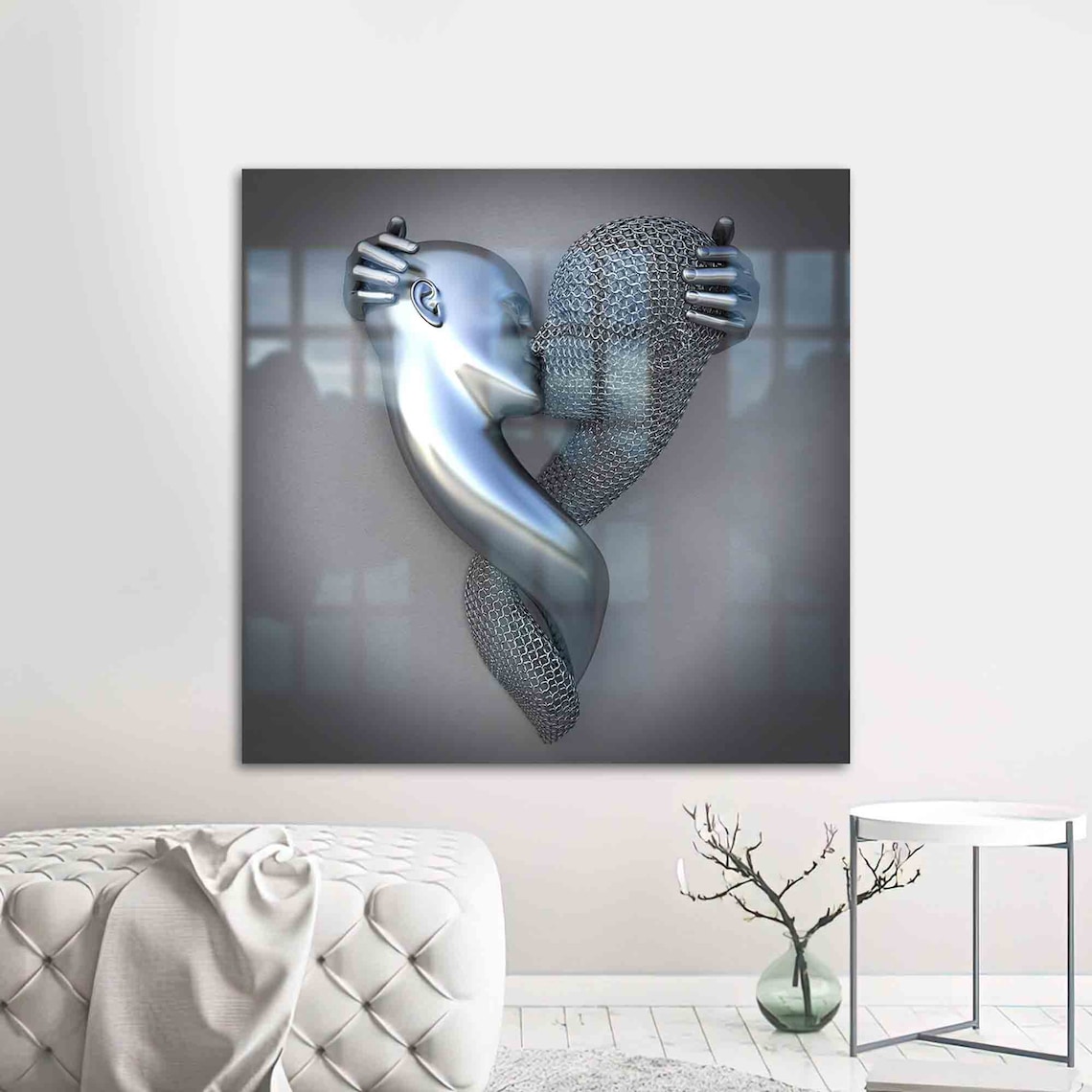 Metallic Kissing Couple Sculpture Modern Romance Love Wall Art