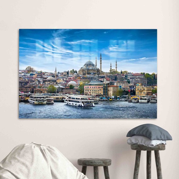 Istanbul Suleymaniye Mosque Golden Horn Ferries Cityscape Poster