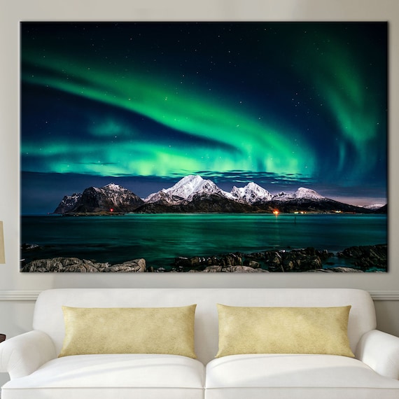 Northern Lights Photo Print Night Sky Landscape Art Canvas Artwork Poster Wall Decor Aurora