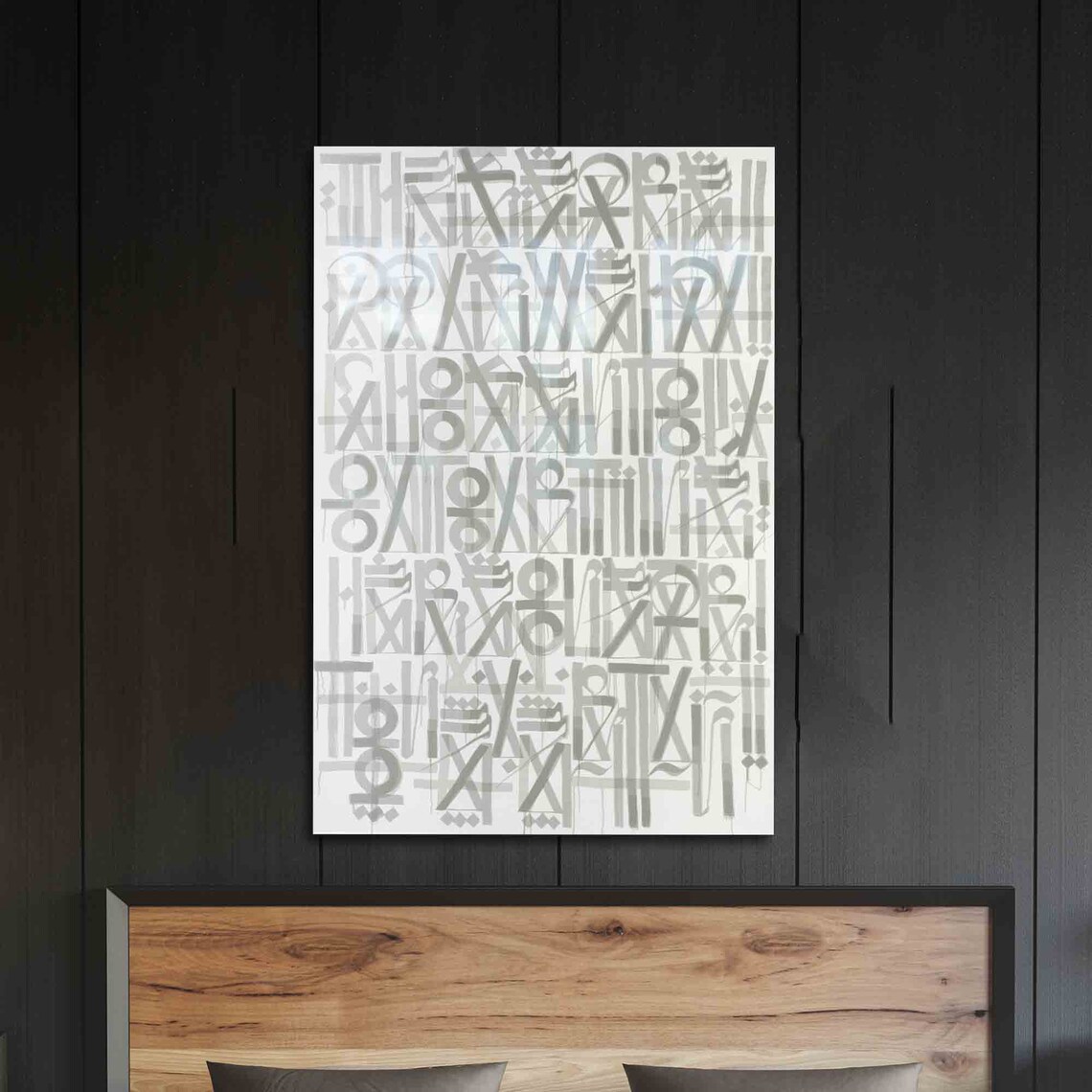 Monochrome Calligraphy Street Art Script Lettering Pattern Glass Poster