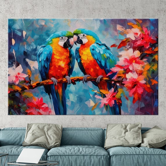 Animal Artwork Parrot Couple Poster Painting Print Wall Art Decor Gift Personalized Modern Abstract