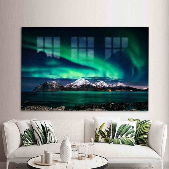 Wall Decoration Mural Art Tempered Glass Northern Lights Photo Print Sky Landscape Aurora Decor View