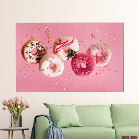 Pink Sprinkle Donut Floating Photography Playful Dessert Wall Art