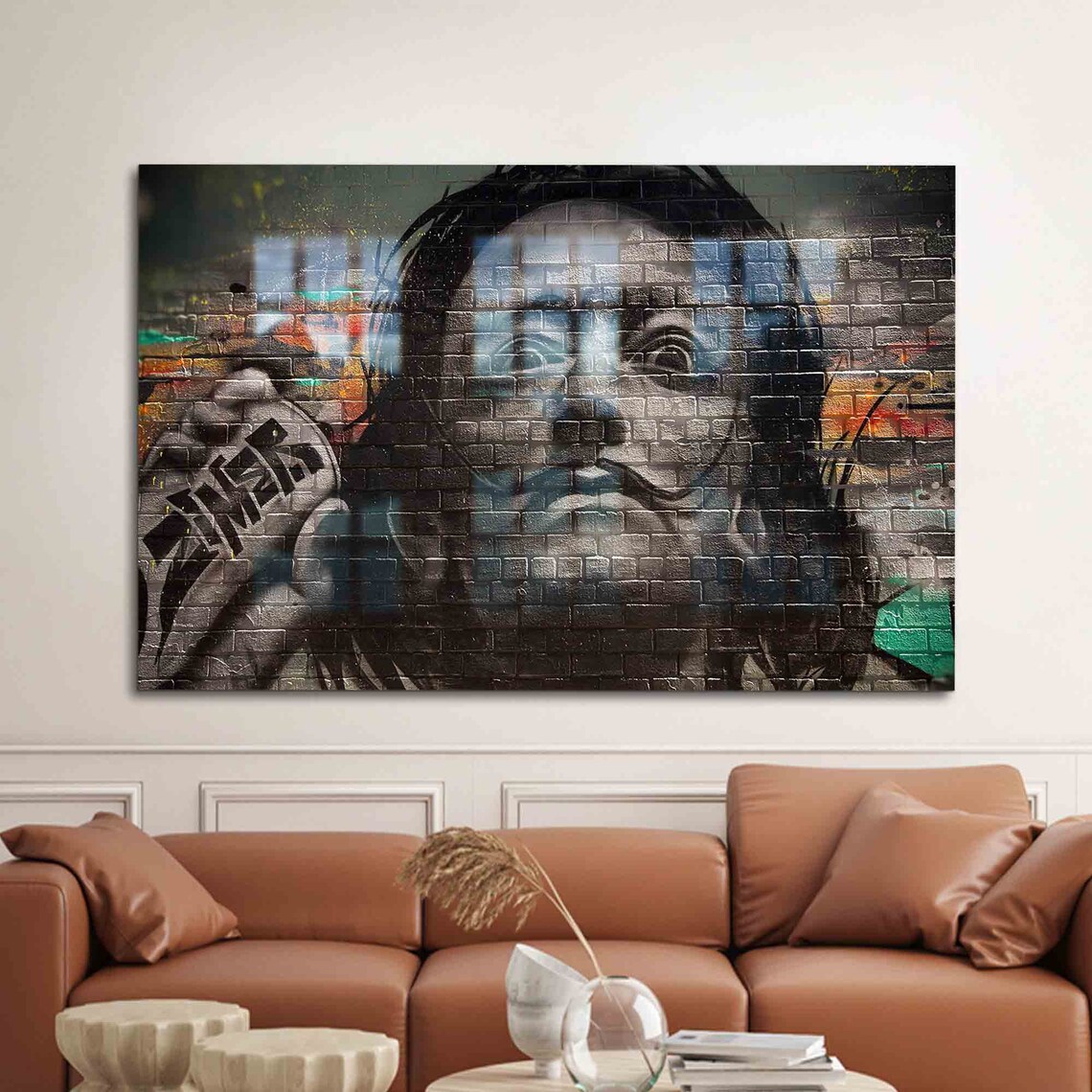 Woman Face Graffiti Brick Wall Street Mural Urban Spray Art Poster
