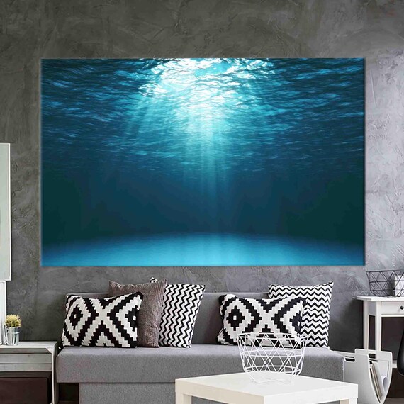 Underwater Ocean Sun Rays Through Blue Water Seascape Photography Print