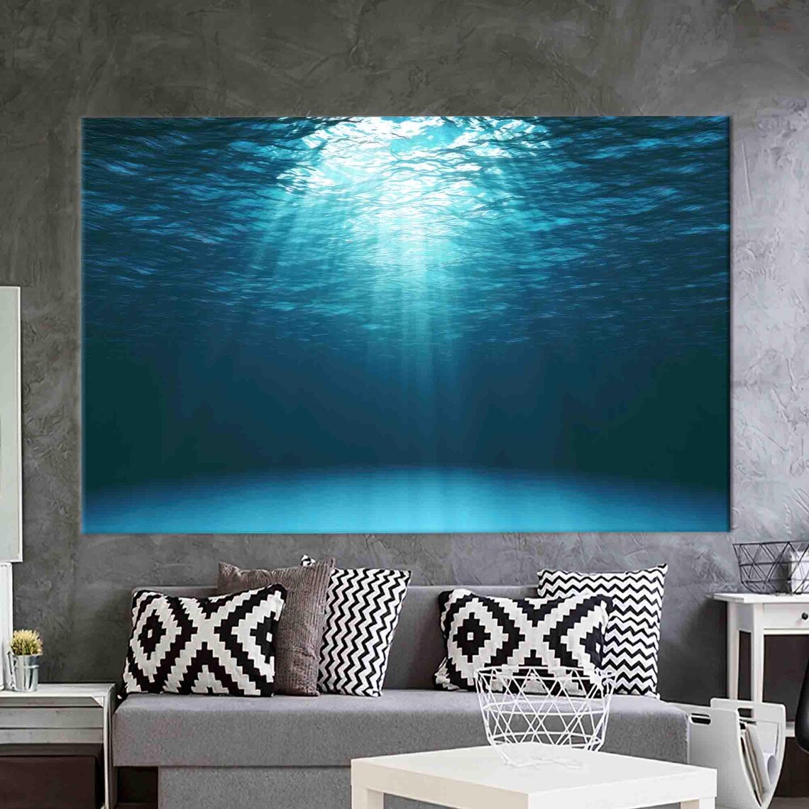 Underwater Ocean Sun Rays Through Blue Water Seascape Photography Print