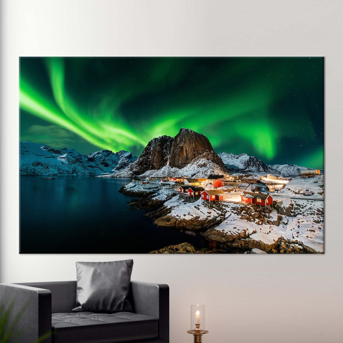 Lofoten Northern Lights Landscape Travel Poster