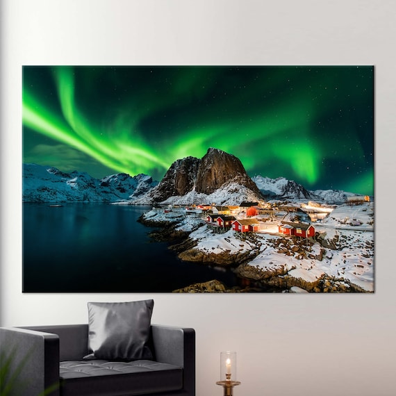 Lofoten Northern Lights Landscape Travel Poster
