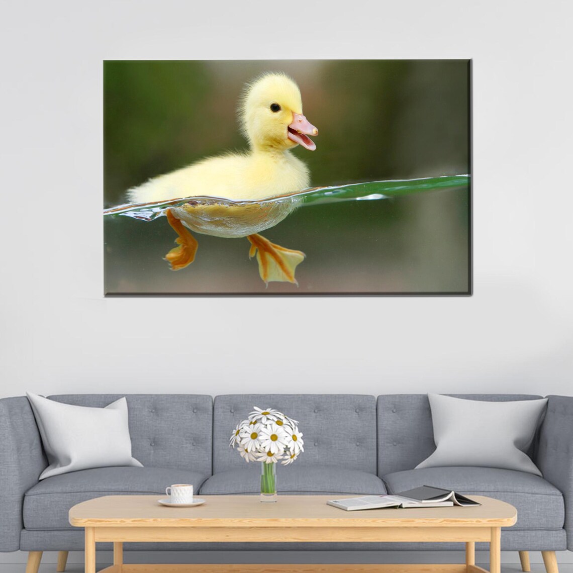Baby Duckling Swimming Close Up Yellow Duckling Cute Art Poster