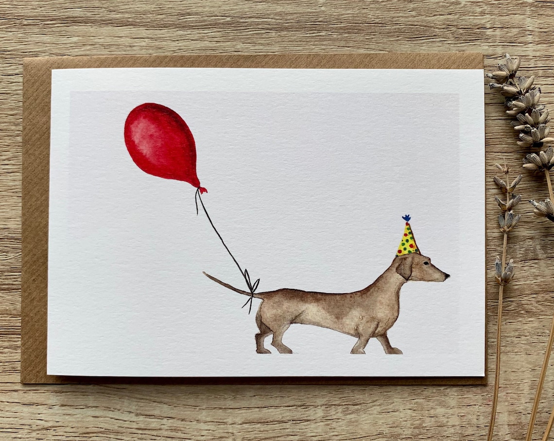 Dachshund And Balloon Art Print, Playful Dog Motif