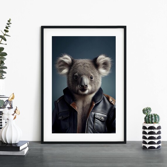 Koala In A Leather Jacket Print Wall Art A4 A3 A2 A1