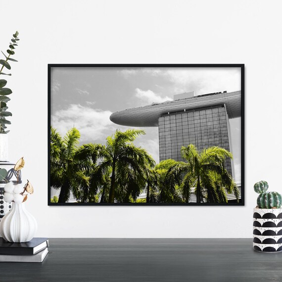 Marina Bay Sands Palm Trees Selective Color Singapore Travel Print