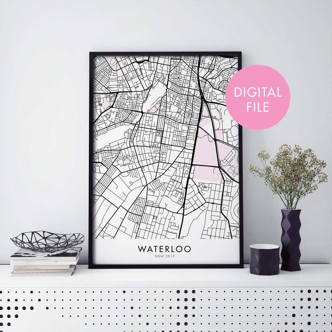 Waterloo Sydney City Map Minimalist Black Line Art Travel Poster