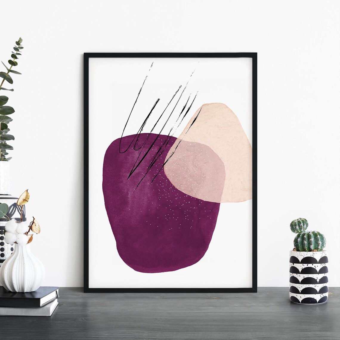 Burgundy Beige Abstract Watercolor Ink Strokes Minimal Modern Poster