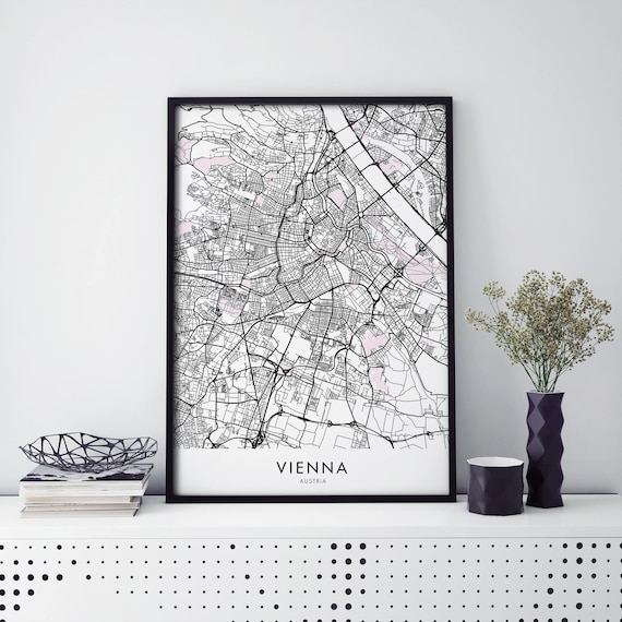 Vienna Austria Monochrome City Street Map Grid Framed Style Poster