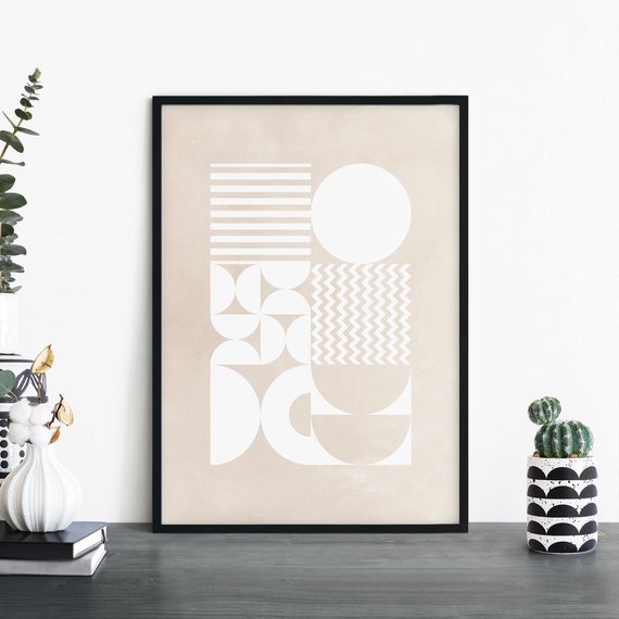 Chaos Modern Geo Beige White Abstract Print Wall Art 4x6 5x7 A4 A3 A2 A1