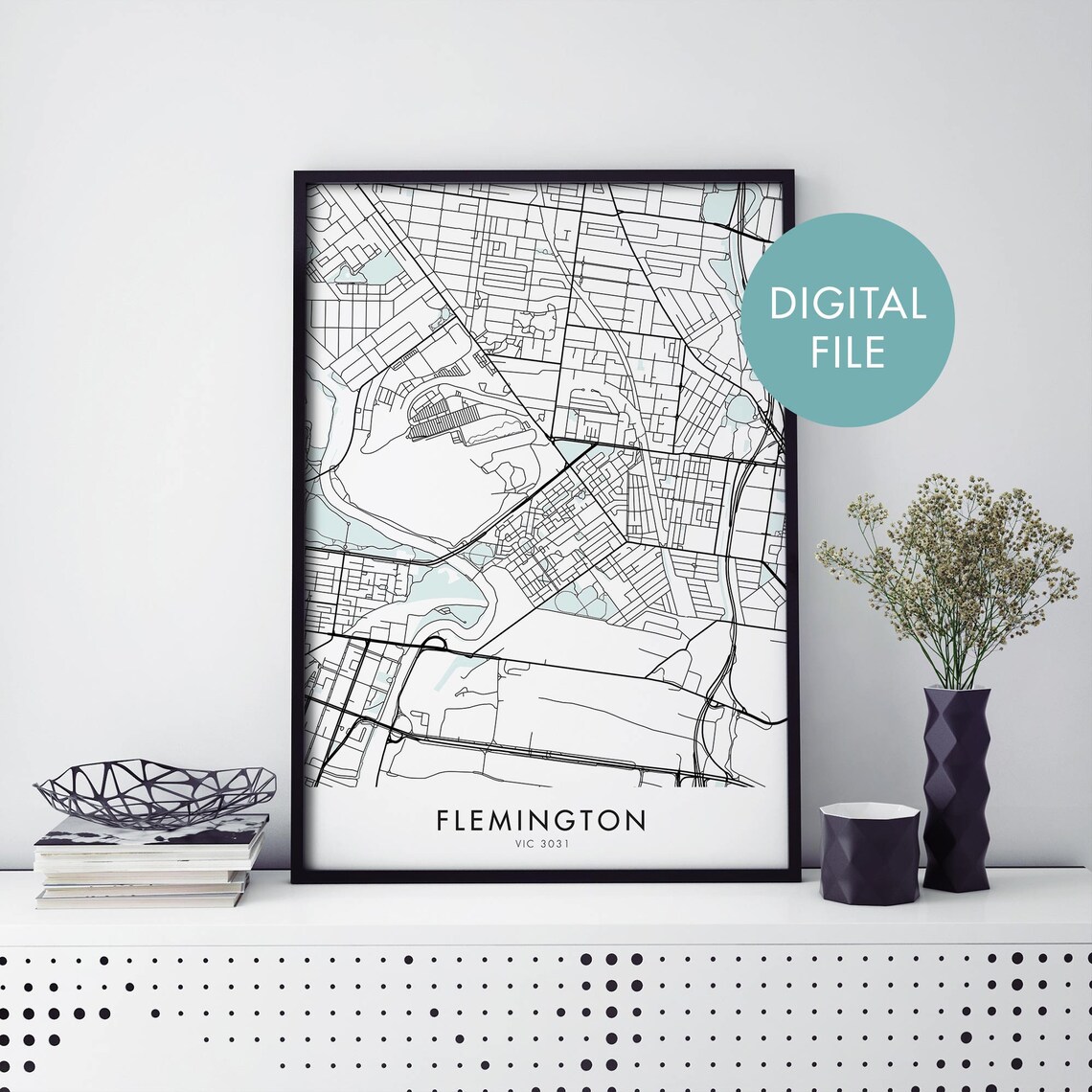 Flemington Melbourne City Street Map Minimalist Black Art Print