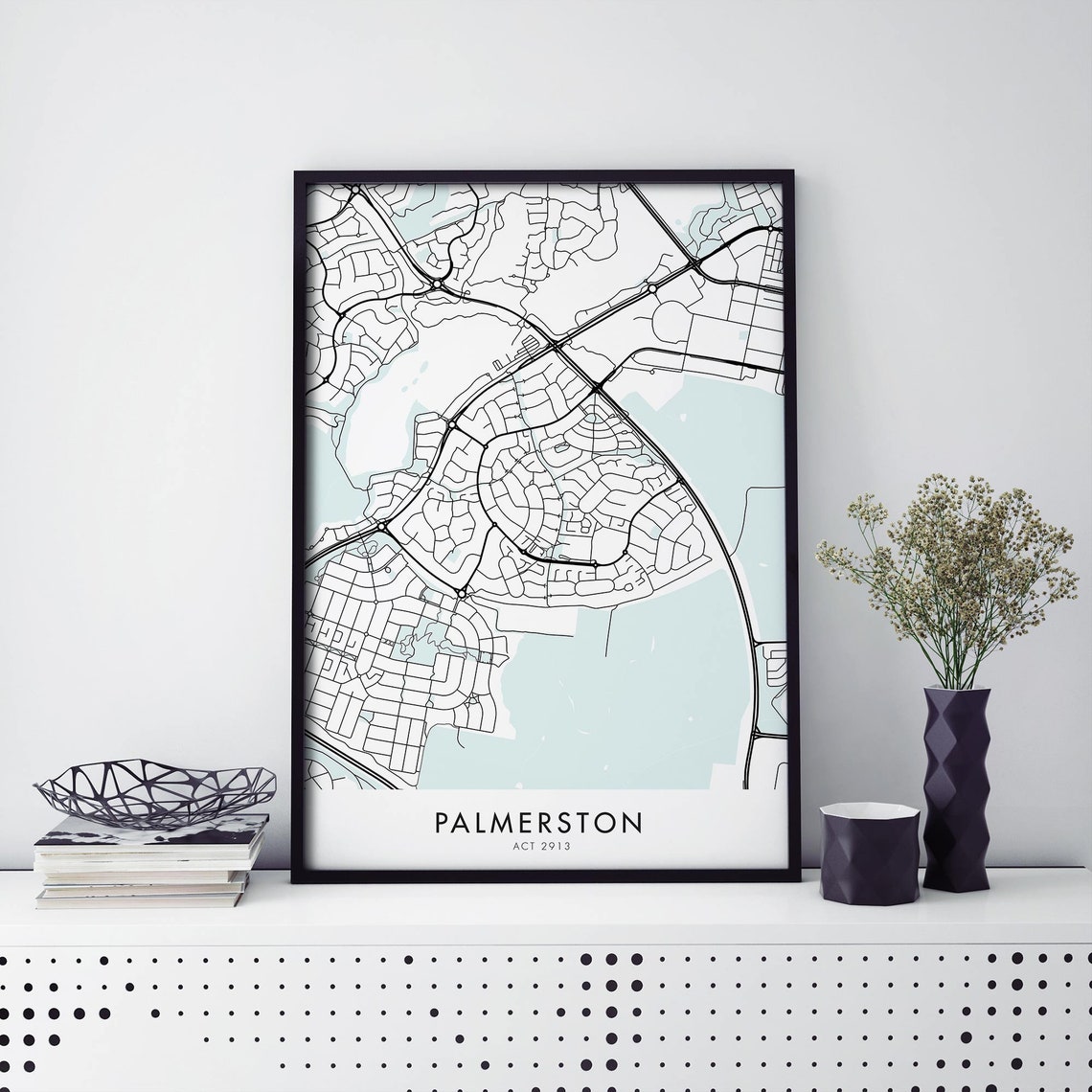 Palmerston ACT 2913 Minimalist City Map Poster In Teal Black White