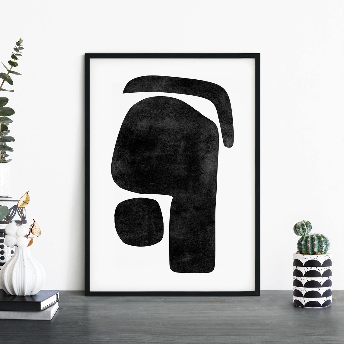 Black Abstract Organic Blob Shapes Modern Minimalist Art Poster